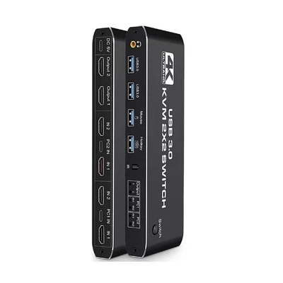 2 in 2 out USB 3.0 4k Dual Monitor HDMI KVM Switch Display Extender Hotkey - Image 1 of 4