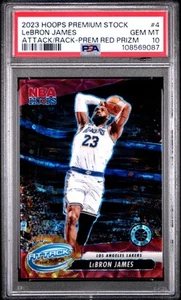 2023 Hoops Premium Stock Attack The Rack 4 LeBRON JAMES PREMIUM ROJO PRIZM🔴PSA10 - Imagen 1 de 3