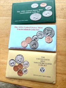 US Mint 1990. 1993 and 1994 Uncirculated Coin Set P & D OGP, COA - Picture 1 of 5
