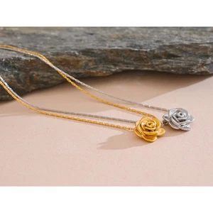 Stainless Steel Flower Pendant Necklace 18K Gold Tone Chain Women Jewelry - Picture 1 of 16