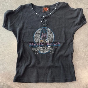 Vintage Y2K Harley Davidson Mcbling Strass Cutout Myrtle Beach Biker Tee S - Bild 1 von 5