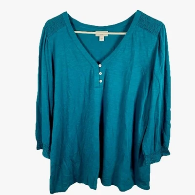 Top túnica J Jill azul verdoso Henley suave mezcla modal cuello en V manga 3/4 para mujer L Foto 1 de 4