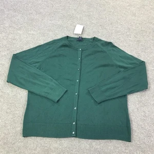 Lands' End Cardigan Sweater Womens XL Green Button Front Crew Neck Raglan Knit - Picture 1 of 12