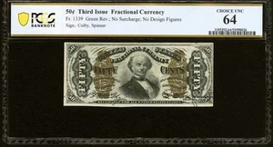 PCGS ChUNC 64. FR# 1339 Fractional 1864 Union Currency 50c Civil War Third Issue - Picture 1 of 6