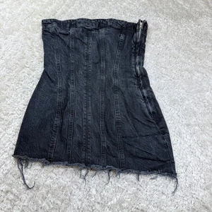 Zara Kleid Damen Medium Schwarz Denim Trägerlos Korsett Mini Ausgefranster Saum Punk Rock - Bild 1 von 9