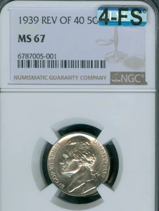 1939 JEFFERSON NICKEL REV  40 NGC MS67 MAC 4FS AND SPOTLESS . - Picture 1 of 2