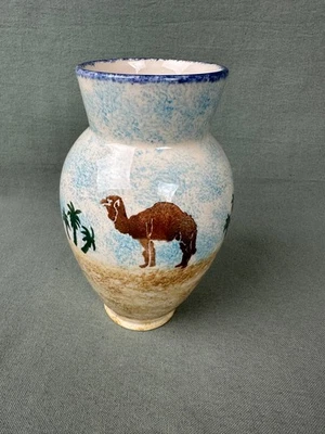Nice Brixton Pottery Spongeware Decorated Vase Camel in Desert 6 3/8" Tall - Image 1 of 4