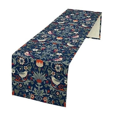 Corredor de mesa floral retro pájaro, Bohemia William W13"x L90" William Morris-1 Foto 1 de 4