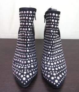 Naughty Monkey Black w/ Silver Studs Side Zip Ankle Boots Size Women 7.5 - Picture 1 of 11