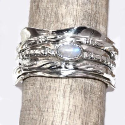 Anillo de plata de ley 925, anillo giratorio de piedras preciosas, anillo hecho a mano, anillo de meditación Foto 1 de 4