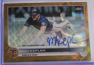 2022 Topps Chrome Max Kepler Gold Wave rifrattore automatico /50 Minnesota Twins CVA-MK - Foto 1 di 3