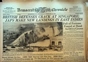 WWII Newspaper Rochester Democrat & Chronicle February 11 1942 Singapore - Picture 1 of 2