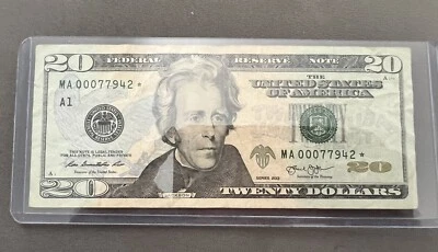 20 Dollar Bill Star Note 2003 Low Serial Number MA00077942 - Image 1 of 2