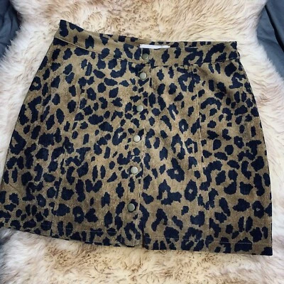 Falda Ojo de la Aguja Estampado Leopardo Pana Botón Frontal Talla M Foto 1 de 4