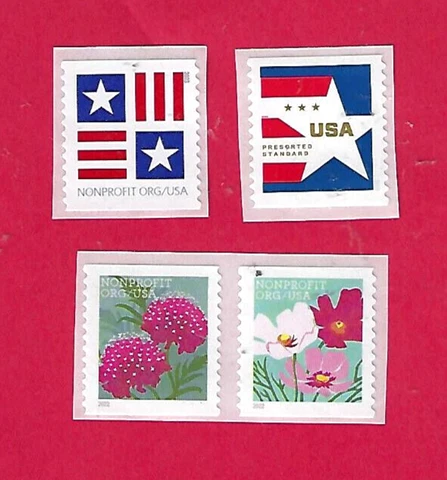 N0N DENOMITATED US STAMPS.  Non Profit and Pre Sorted Mint Coil Stamps. (4) Cover