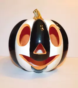 Mackenzie - Childs Courtly Stripe beleuchtete Jack O Laterne, neu im Karton - Bild 1 von 8
