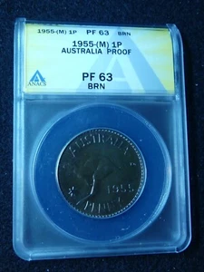 AUSTRALIA, scarce 1955 Proof 1 penny, Melbourne, ANACS PF63 BRN - Picture 1 of 2
