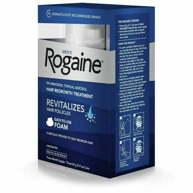 Men's ROGAINE 5% Minoxidil Unscented Foam Hair Regrowth Treatment - Pack of 3 (2.1 fl oz)