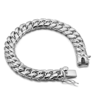 Bracciale da uomo in vero argento massiccio 925 catena maglia cubana Miami 10 mm 8,5" - Foto 1 di 7