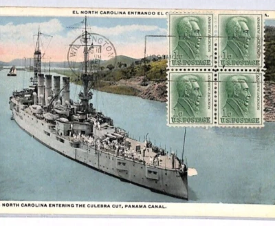 USA NAVAL Postcard USS NORTH CAROLINA Panama Canal 1965 *BLOCK* View-Side PH93 - Image 1 of 4