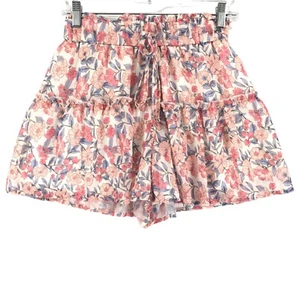 Kendall Kylie Lined Paperbag Shorts Women's M Pink Blue Poly Floral Pull On - Picture 1 of 5