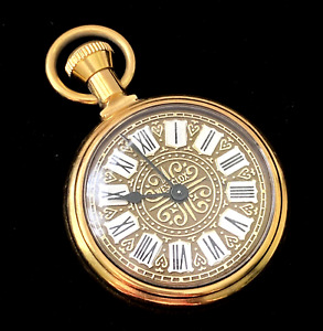 Westclox Mechanical Wind Up Pocket Watch Embossed Dial Gold Tone Case - Runs!