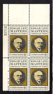 #1405 - 6¢ Edgar Lee Majors Issue- MNH Plate Block 4 - Picture 1 of 1