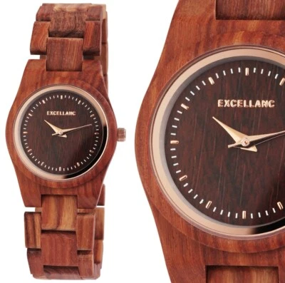 Damenuhr Frauenuhr Armbanduhr Holzuhr rotes Sandelholz Braun Roségold 18/193 - Bild 1 von 4