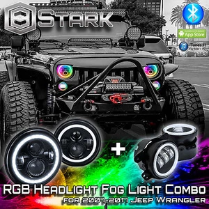 170W 16600LM LED Million Color Bluetooth RGB Headlight Fog Fits - Jeep Wrangler - Picture 1 of 10