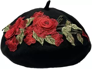 Women Flower Embroidery Wool Beret Winter Warm Hat French Style Artist Beret ... - Picture 1 of 6