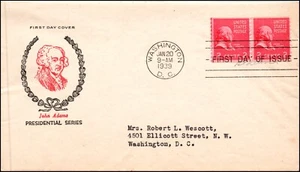 Scott 841 - 2 Cents Adams Fidelity FDC Unaddressed Pair Planty 841-4 - Bild 1 von 2