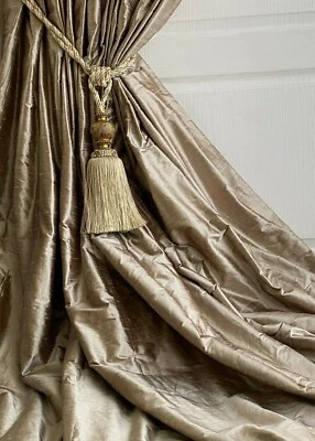Handmade Silk Interlined Curtains 106"w x 102"d 8.5ft Mink Neutral tone NEW - Image 1 of 4