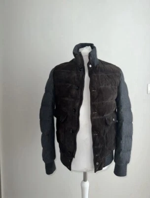 $8000 MSRP Kiton Brown Suede & Grey Wool Puffer Jacket Size IT48 Medium - Image 1 of 4