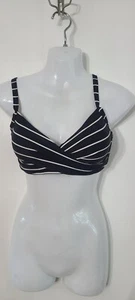 Beach House Striped Wrap Bikini Underwire Bra Bikini Top Black White Size 6 - Picture 1 of 6