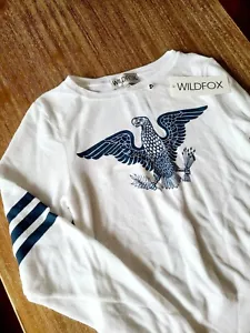 NEW Wildfox White Eagle Fleece Sweatshirt Blue Stripe XS X-Small USA America - Picture 1 of 5