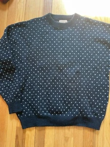 VTG 90s Woolrich USA Birdseye Wool Fisherman Sweater Navy Blue L Crew Preppy - Picture 1 of 5