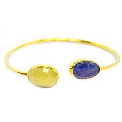 BRAZALETE BRAZALETE PLATA ESTERLINA 925 ZAFIRO AMARILLO-AZUL GENUINO TALLA 7 PULGADAS. Foto 1 de 4
