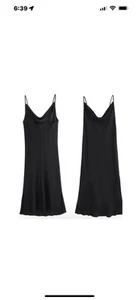 NWT Supesu Eden Black Satin Slip Dress Spaghetti Straps side slits Extra Small - Picture 1 of 6