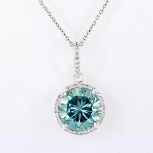 10 KT Blu Trattato Diamante Ciondolo Intorno Con Accenti Certificato Natale Gift - Foto 1 di 6