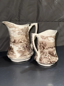 Alfred Meakin Tintern Pitcher Staffordshire England Hand Engraved Brown Lot Of 2 - Picture 1 of 24