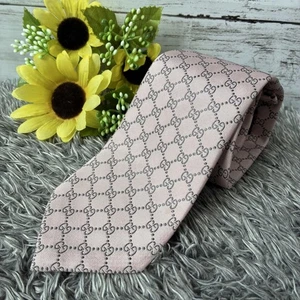 Gucci Necktie Tie 100% Silk Pink All-over GG Pattern 3.2 inches From Japan - Picture 1 of 24