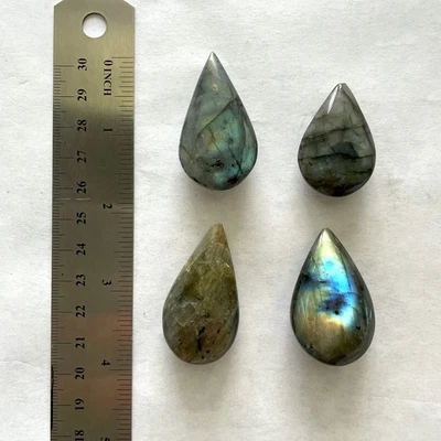 4 Pieces Labradorite Pear Teardrop Natural Loose Gemstones 68 g Total - Image 1 of 4