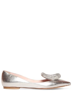Roger Vivier - Women - 15mm Viv Choc metallic leather flats - Silver - Image 1 of 4