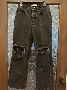Abercrombie The 90’s Baggy Low rise Jeans Curve Love Distressed Black 0 25 R - Picture 1 of 16