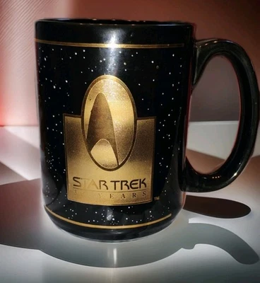 Vintage Star Trek 30 Years Black Outerspace Stars Planet Galaxy Coffee Mug 1996  - Image 1 of 4