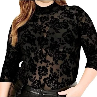 Top TORRID de malla flocada cuello falso manga larga nuevo con etiquetas talla 4X Foto 1 de 4