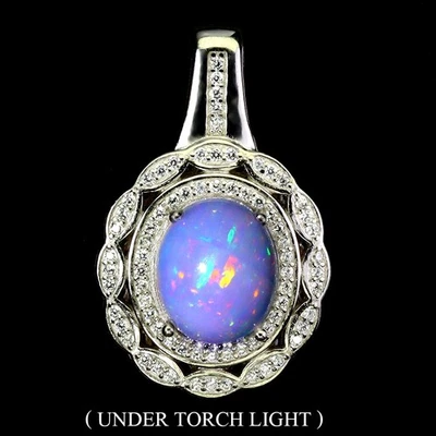 925 Sterling Silver Pendant Round Fire Opal 12x10mm Natural Gemstone Jewelry - Image 1 of 4