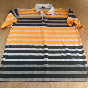 Brooklyn Style Men’s 4XL Orange Gray White Striped Polo Shirt Casual Comfort Fit - Picture 1 of 4