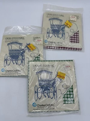 Charles Craft Cross Stitch Fabric 12x18 Checkered Vintage Lot of 3 - Image 1 of 4