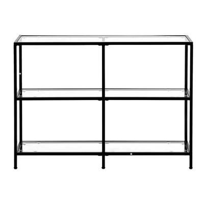 Consola de vidrio templado de 3 niveles - Mesa auxiliar moderna con patas de hierro negra/dorada Foto 1 de 4